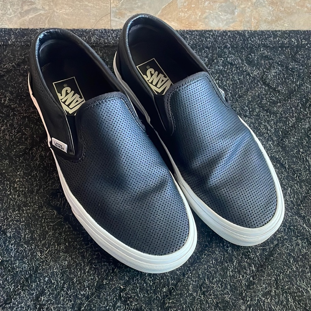 Vans Black Perf Leather Slip-Ons